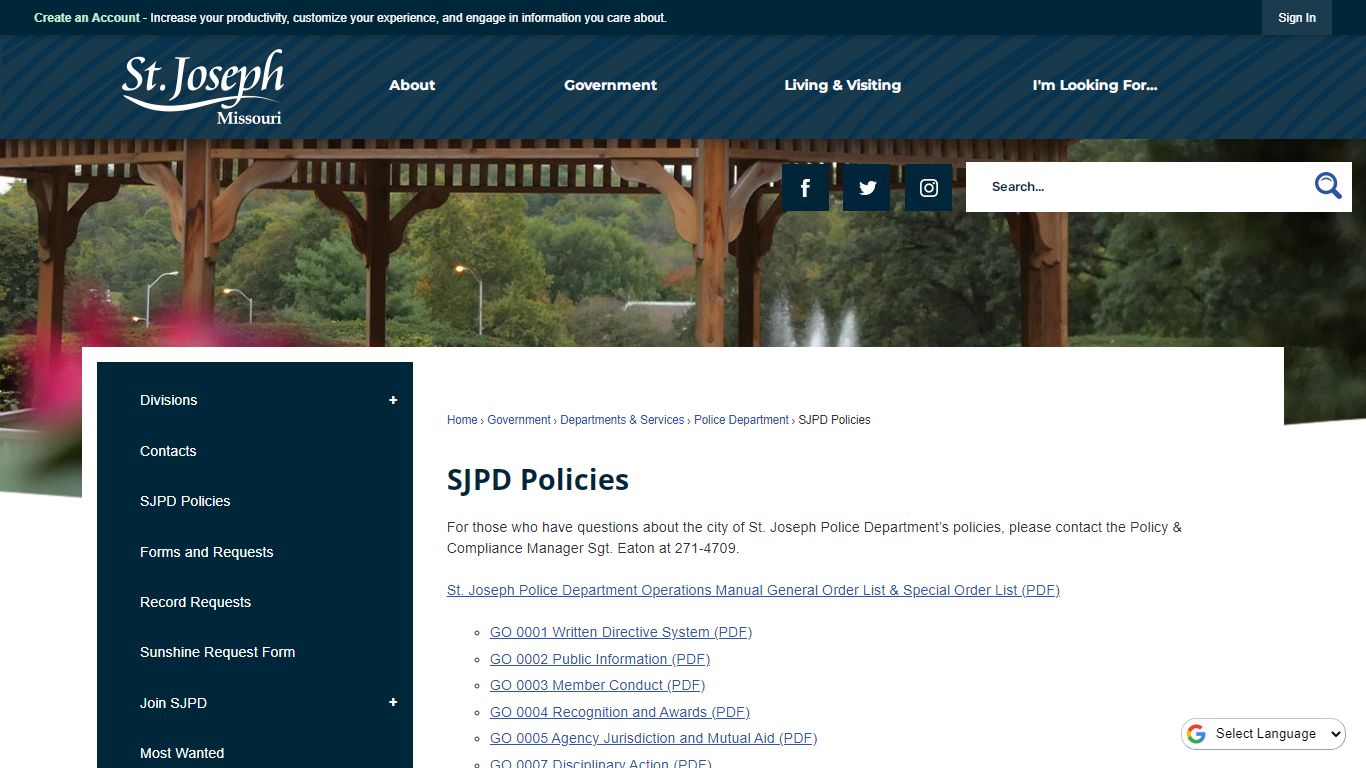 SJPD Policies | St. Joseph, MO - Official Website