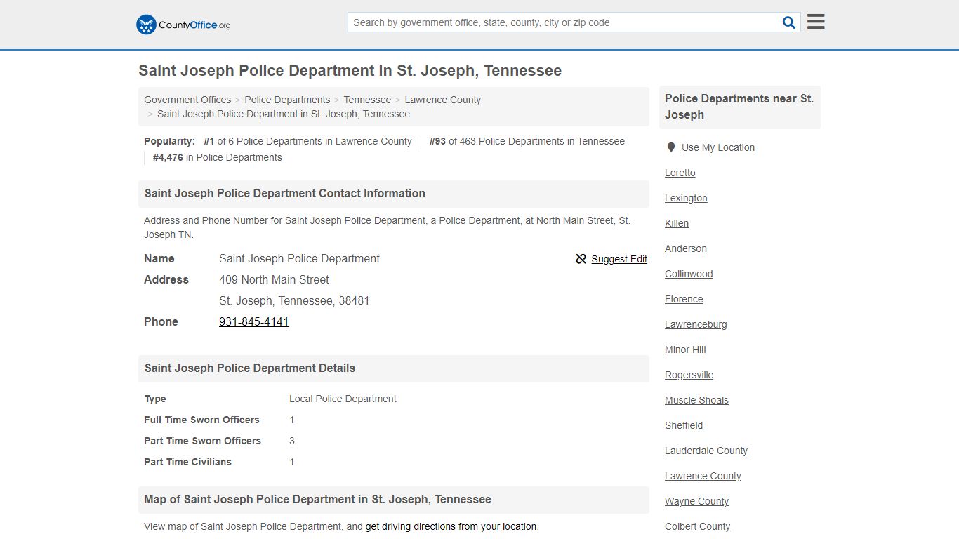 Saint Joseph Police Department - St. Joseph, TN (Address and Phone)