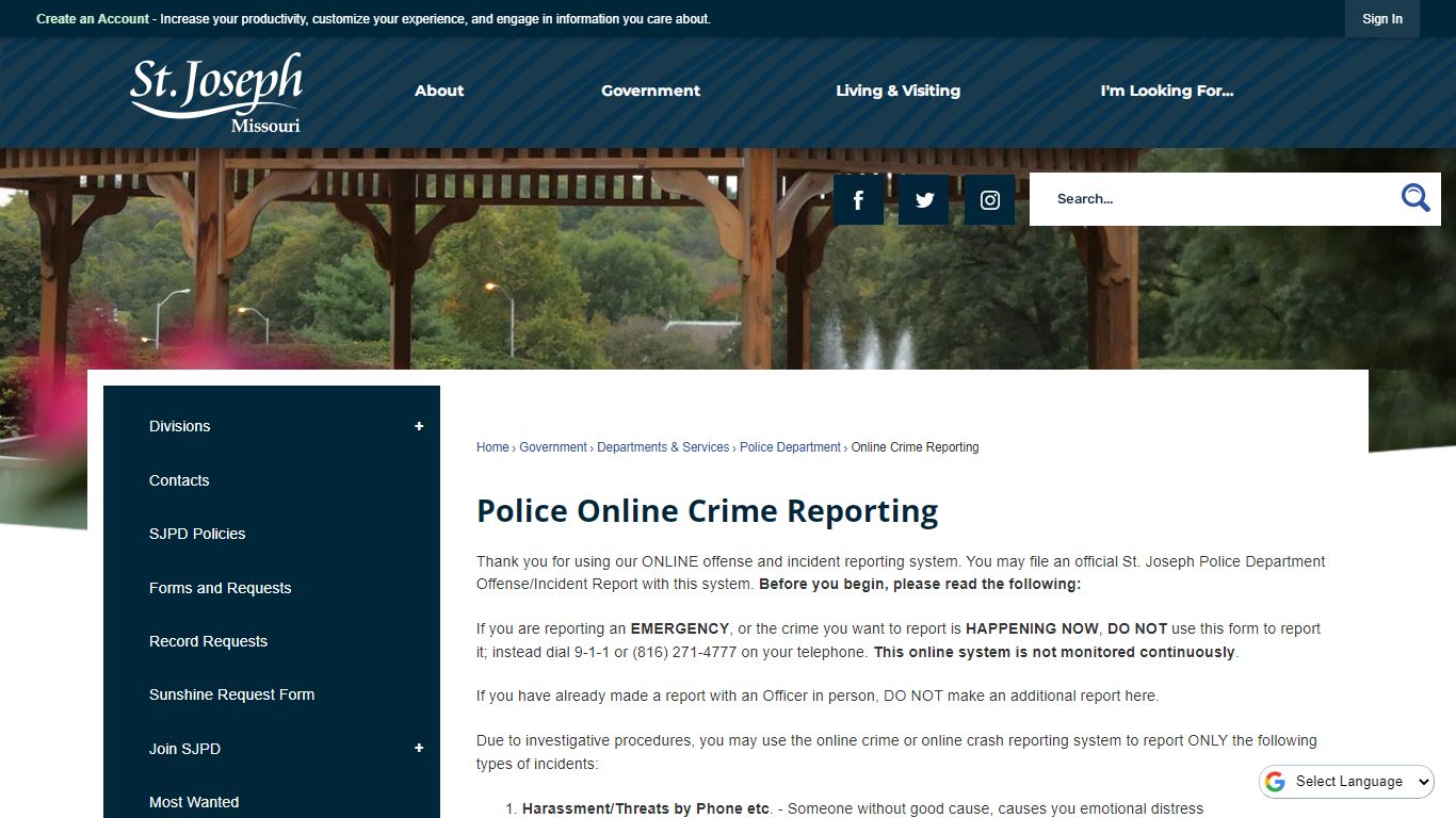 Police Online Crime Reporting | St. Joseph, MO - Official Website